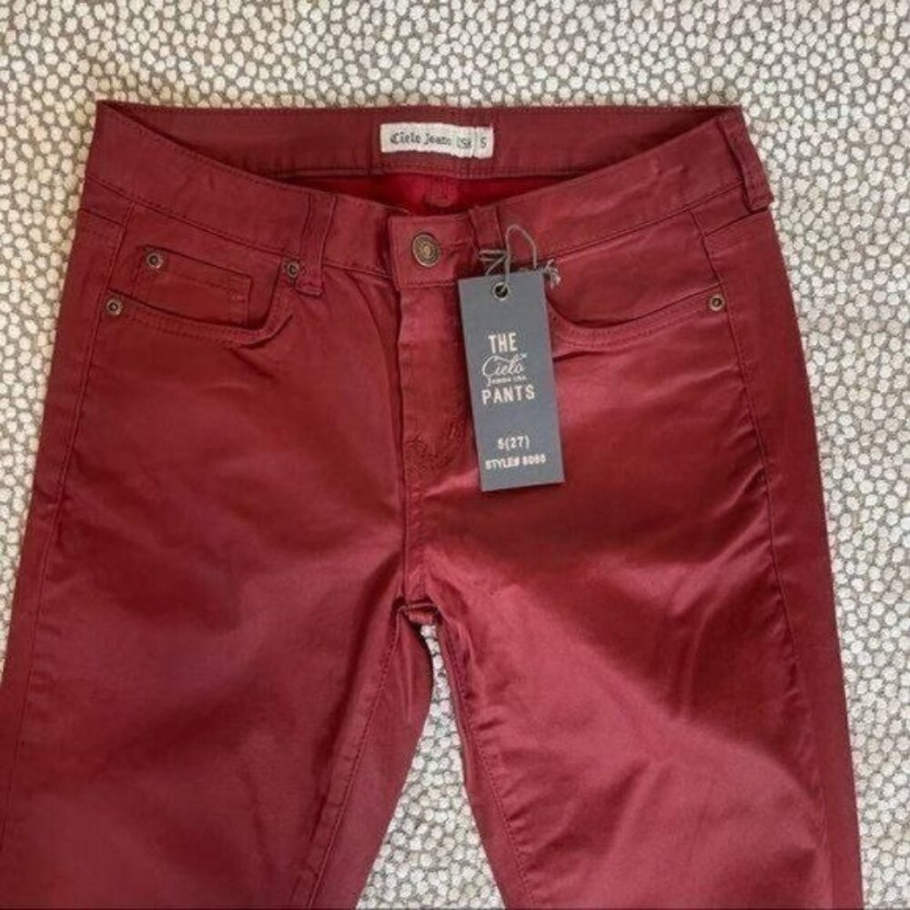 Cielo Jeans Red Faux Leather Skinny Pants Mid Rise Size 5 - Picture 7 of 11